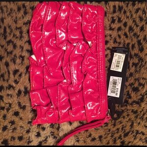 NEW Red ruffle pleather hand bag
